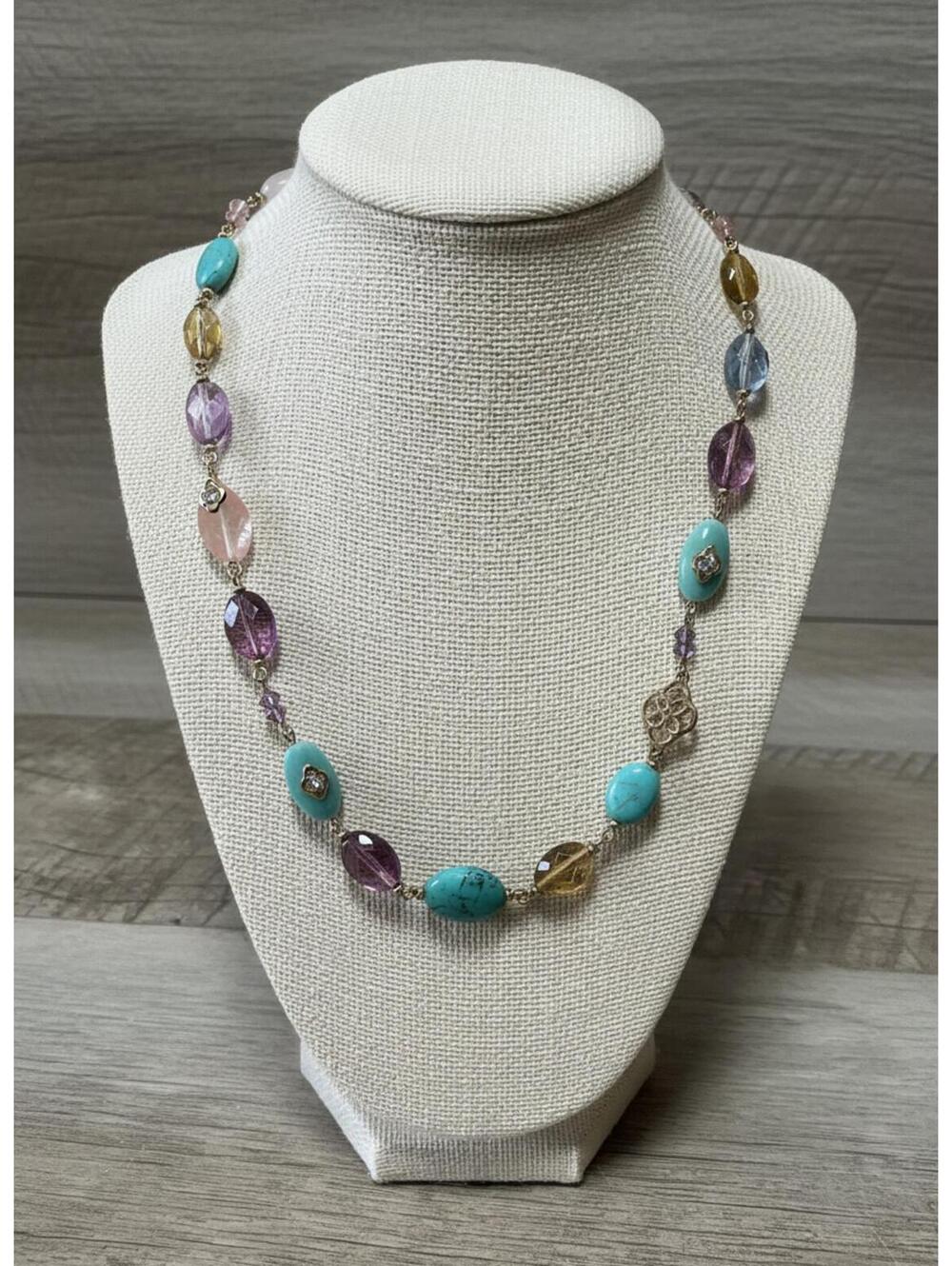 Multicolor Beaded Necklace with Turquoise and Amethyst